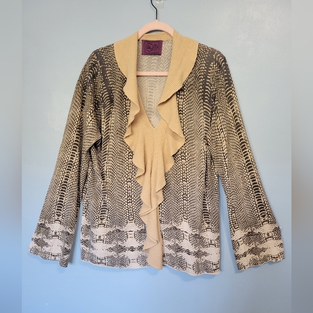 Chi by Falchi Silk Cashmere Blend Printed Sweater Top XL? see measurements